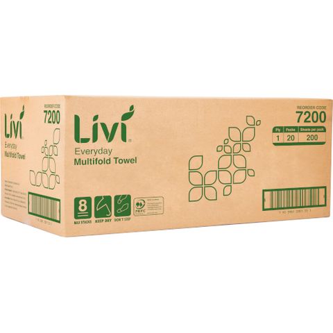 LIVI 7200 EVERYDAY SLIMFOLD WHITE 1 PLY PAPER TOWEL 200S X 20