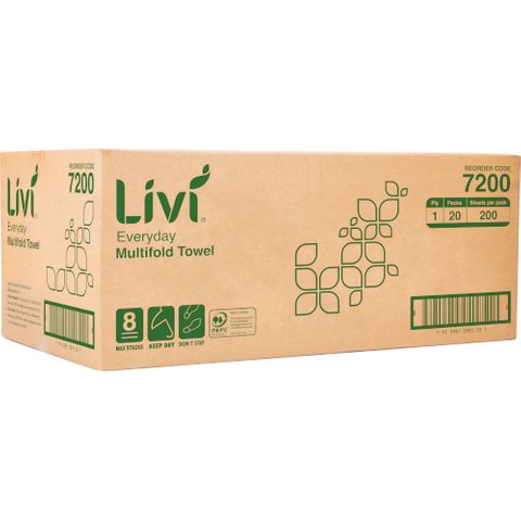 LIVI 7200 EVERYDAY SLIMFOLD WHITE 1 PLY P/TOWEL 200S X 20