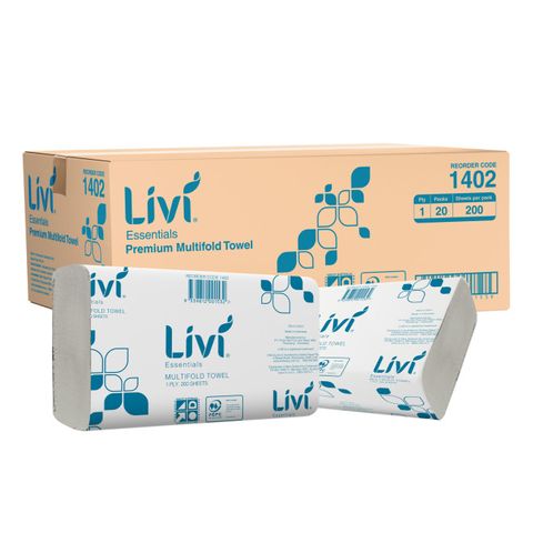 LIVI 1402 ESSENTIALS SLIMFOLD WHITE 1 PLY P/TOWEL 200S X 20