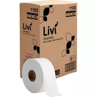 LIVI 1103 ESSENTIALS MINI JUMBO WHITE 2PLY TOILET ROLLS 200M X 12S