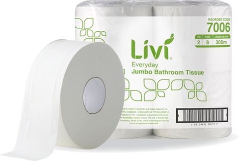 LIVI 7006 EVERYDAY JUMBO WHITE 2 PLY TOILET ROLLS 300M X 9CM X 8S