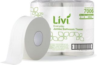 LIVI 7006 EVERYDAY JUMBO WHITE 2 PLY TOILET ROLLS 300M X 9CM X 8S