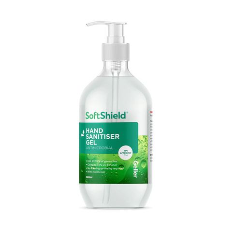 GELLER SOFTSHIELD GEL ALCOHOL HAND SANITISER 500ML WITH PUMP