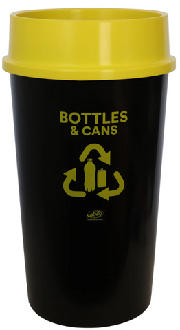 SABCO RECYCLING STATION BIN 60L WITH LID - YELLOW: BOTTLES & CANS