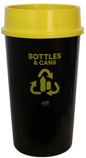 SABCO RECYCLING STATION BIN 60L WITH LID - YELLOW: BOTTLES & CANS