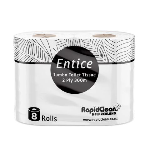 RAPIDCLEAN ENTICE 2 PLY JUMBO TOILET ROLLS 300M X 8.5CM X 8S