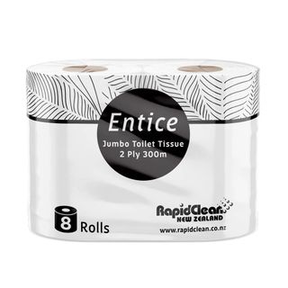 RAPIDCLEAN ENTICE 2 PLY JUMBO TOILET ROLLS 300M X 8.5CM X 8S
