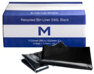 240L BLACK FP RECYCLED RUBBISH BAGS 25S - 1125MM X 1500MM X 40MU 25S