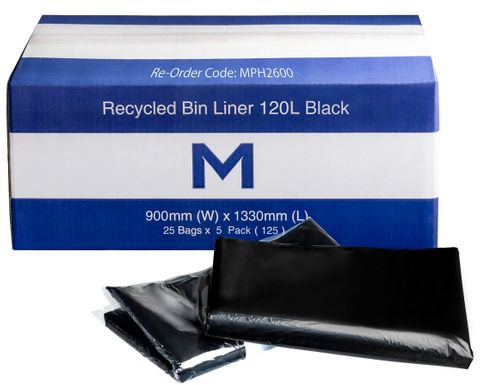 120L BLACK FP RECYCLED RUBBISH BAGS 25S - 900MM X 1330MM X 50MU