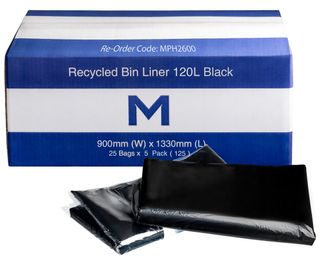 120L BLACK FP RECYCLED RUBBISH BAGS 25S - 900MM X 1330MM X 50MU