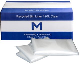 120L CLEAR FP RECYCLED RUBBISH BAGS 25S - 900 X 1330MM X 50MU