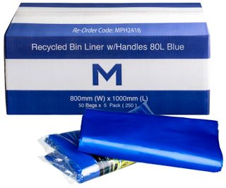 80L BLUE FP RECYCLED RUBBISH BAGS WITH HANDLES 50S - 800MM X 1000MM X 40MU