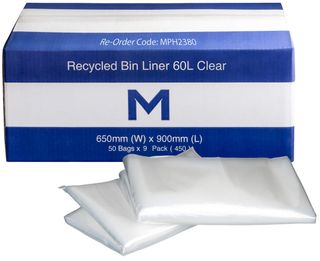 60L CLEAR FP RECYCLED RUBBISH BAGS 50S - 650MM X 900MM X 30MU