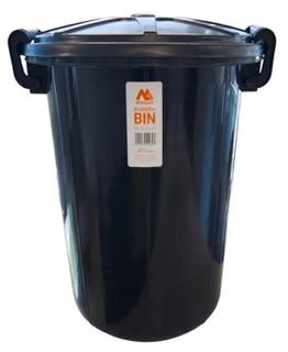 ROUND BLACK RUBBISH BIN & LID 70L