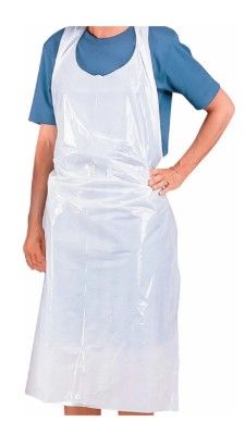 WHITE DISPOSABLE PLASTIC APRON IN DISPENSER PACK 100S (MED-X)