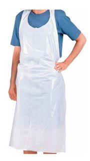 WHITE DISPOSABLE PLASTIC APRON IN DISPENSER PACK 100S (MED-X)