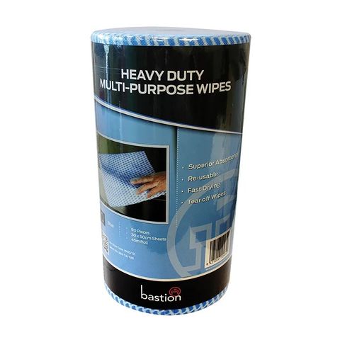 BASTION HEAVY DUTY WIPES 50CM X 30CM 45M - BLUE