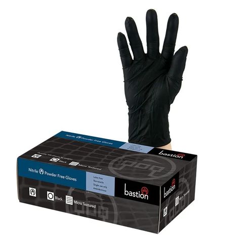 BASTION BLACK NITRILE UNPOWDERED GLOVES LARGE 100S