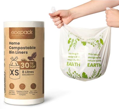 ECOPACK 8L COMPOSTABLE BIN LINERS NATURAL 400MM X 385MM X 17MIC 30S