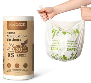 ECOPACK 8L COMPOSTABLE BIN LINERS NATURAL 400MM X 385MM X 17MIC 30S