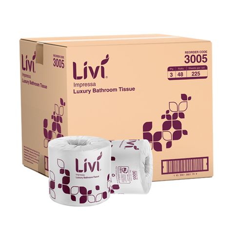 LIVI 3005 IMPRESSA EMBOSSED WHITE 3 PLY WRAPPED TOILET ROLLS 225S X 48