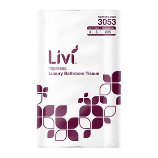 LIVI 3053 IMPRESSA EMBOSSED WHITE 3 PLY UNWRAPPED TOILET ROLLS 225S X 48 (8X6PK)