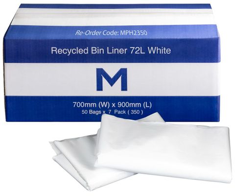 72L WHITE FP RECYCLED RUBBISH BAGS 50S - 700MM X 900MM X 40MU