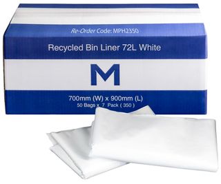 72L WHITE FP RECYCLED RUBBISH BAGS 50S - 700MM X 900MM X 40MU