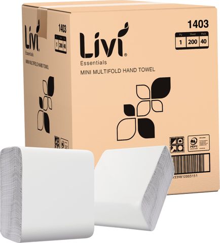 LIVI 1403 ESSENTIALS MINI 1 PLY MULTIFOLD PAPER TOWEL 200 X 40
