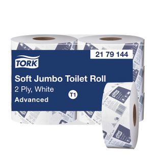 TORK T1 ADVANCED WHITE 2 PLY JUMBO TOILET ROLLS 320M X 9CM X 6S