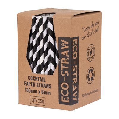 PAPER STRAW BLACK/WHITE STRIPED COCKTAIL, AUSTRAW