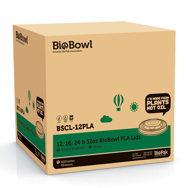 LID PLA 12,16OZ HOT BOWL, BIOPAK 500CTN