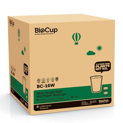 COFFEE CUP 16OZ WHITE SINGLE WALL BIOPAK