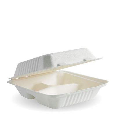 CLAMSHELL 3 COMPARTMENT 7.8X8X3 WHITE, BIOPAK