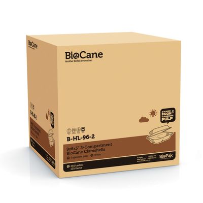 CLAMSHELL 2 COMPARTMENT 9X6X3 WHITE, BIOPAK