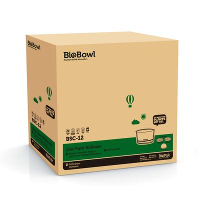 BOWL PAPER WHT 12OZ, BIOPAK 500CTN