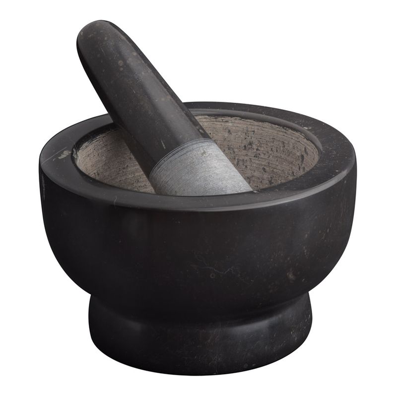 MORTAR & PESTLE 13CM MARBLE BLACK FOOTED