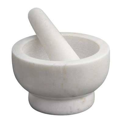 MORTAR & PESTLE 13CM MARBLE WHITE FOOTED