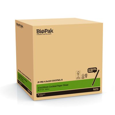 STRAW COCKTAIL PAPER BLK, BIOPAK 2500CTN