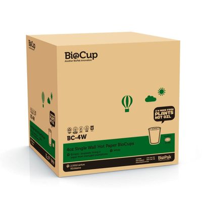 CUP 4OZ SINGLE WALL WHITE, BIOPAK