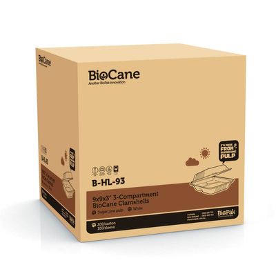 CLAMSHELL 3 COMPARTMENT 9X9X3 WHITE, BIOPAK