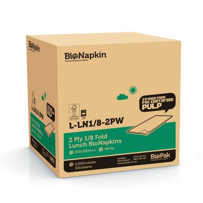 NAPKIN LUNCH WHITE 2PLY GT BIOPAK