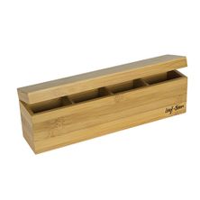 TEA BOX BAMBOO 4COMP 32X7X10CM,LEAF&BEAN