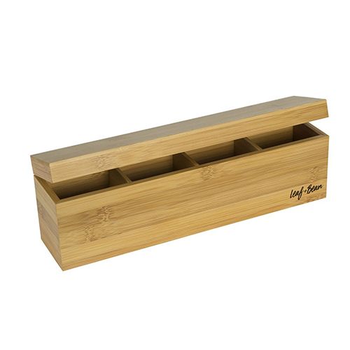 TEA BOX BAMBOO 4COMP 32X7X10CM,LEAF&BEAN