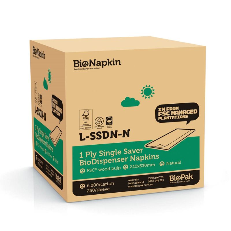 NAPKIN SINGLE SAVER 1PLY BRN, 6000CT BIO