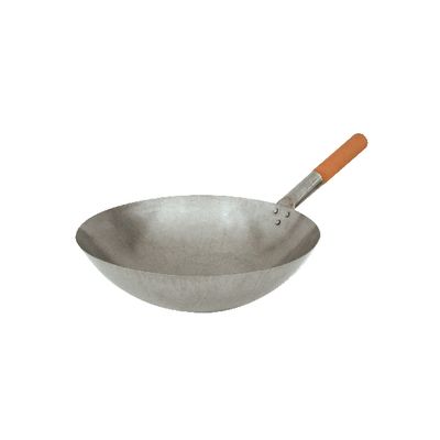 WOK 300MM IRON W/WOODEN HANDLE