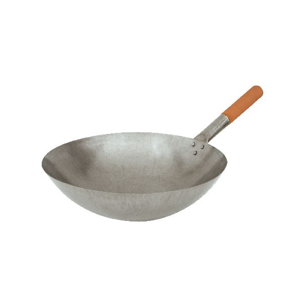 WOK 330MM IRON W/WOODEN HANDLE