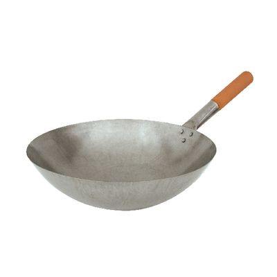 WOK 350MM IRON W/WOODEN HANDLE