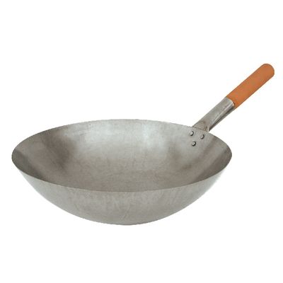 WOK 380MM IRON W/WOODEN HANDLE