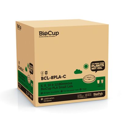 LID PLA 8OZ (80MM), BIOPAK 1000CTN